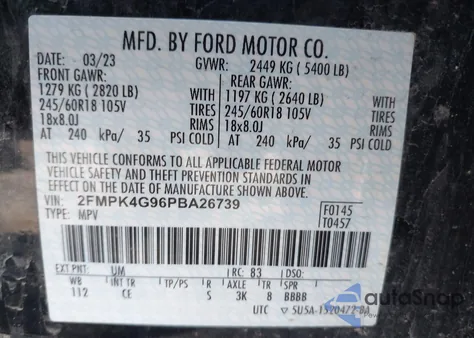 2023 Ford Edge Se из США, поврежденный, VIN 2FMPK4G96PBA26739